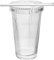 SECFOU High Capacity Straw Glass Cup Fruits Tea Drink Juice Cup Large Straw and Lid for Water Coffee Bubble Tea