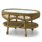 All Weather Wicker New Haven Coffee Table with Glass - Antique