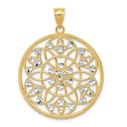 14k Yellow & Rhodium Gold and Rhodium Diamond-cut Circle Pendant