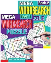 Sixstore A5 Mega Wordsearch Books Set of 2, Word Search Brain Teaser Travel Puzzle Book