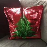 Christmas Sequin Throw Pillow Cover 18x18 Inch Sparkle Decorative Magic RED Tree