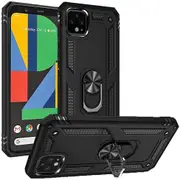 For Google Pixel 4 Case, Military Grade 360 Degree Rotating Metal Magnetic Ring Car Mount Holder Kickstand Shockproof Heavy Duty Cover (Black)