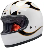 Biltwell Gringo Flames, full face helmet , color: White/Black/Gold , size: XL