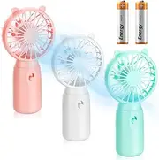 Censen 3 Pcs Mini Handheld Fan 2 AA Battery Operated Personal Cute Small Portable Fans Handy Desk Table for Neck Cooling Summer Bedroom Makeup Camping Travel Girl Women Men Indoor Outdoor, Multicolor