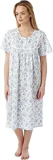 [undercover lingerie] Ladies Short Sleeve Woven Lightweight Polycotton Nightie Nightdress 2 Lengths Size UK 10-30, 45" - Blue Sprig, 8-10