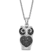 Sterling Silver Cheryl M Black Cz Owl Necklace