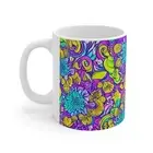 Swirling Psychedelic Floral Flower Design Ceramic Coffee Mug 11oz