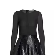 Alice + Olivia Chara Black Vegan Leather Sheer Top Dress Size 4