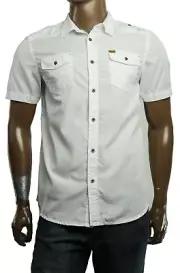 New Mens Buffalo David Bitton Sihiro White Short Sleeve Shirt L