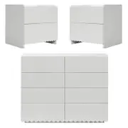 Nasrin Lowboy Bedroom Package w/ 2 Bedside Tables - White