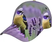 [pvinnk] Bird in Purple Lavender Floral Flowers Print Stylish Hat Headwear Hat Baseball Cap Adjustable Snapback Hat for Men and Women, Black, One Size