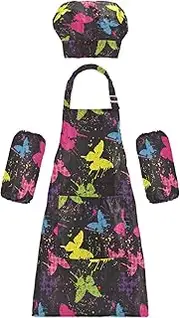 AIXIWAWA Kids Apron Chef Hat Set, Child Kitchen Bib Aprons Adjustable for Cooking Baking Painting (Painting Butterfly)