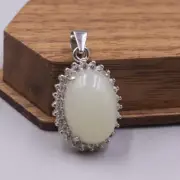 Best 18K GP With White Chalcedony Women Oval Bead Raindrop Pendant 24*13mm