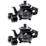 2PK MDI Cauldron Teapot w/ 2xTeacups Teatime Drinkware Set Black Witches Brew
