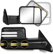Switchback Towing Mirrors for 2009-2018 Dodge Ram 1500, 2010-2018 Dodge Ram 2500 3500,Ram Classic 2019-2023 Tow Mirrors with Power Heated Dynamic Signal Light Puddle Lamp Extendable Pair Set