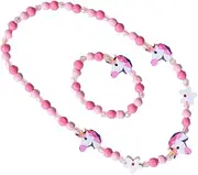 [DEARMAMY] Wooden Bead Unicorn Necklace Bracelet Set 2pcs Charm Bracelet Kit Kids Jewelry Making Set