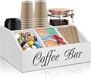 Coffee Station Organizer Countertop, Coffee Pods Holder Storage Basket, Coffee and Tea Condiment Storage Organizer, Rustic Coffee Bar Decor for Coffee Accessories Organizer