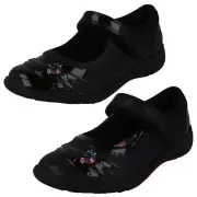 Girls Clarks 'Relda Spark' Black Patent Or Leather Hook & Loop School Shoes