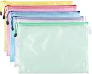 5 Pcs Mesh Zipper Pouch Document Bag, Zipper File Bags,A4 Zipper File Bags, Waterproof Zip File Folders for School Office Supplies Travel Storage Bags in 5 Colors