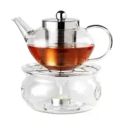 NEW Borosilicate Glass Teapot Warmer Stainless Steel Infuser with Lid Small