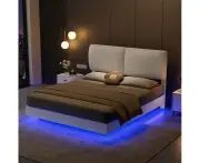 Blanco Dios Floating LED Bed Frame | Modern PU Leather Premium Bed