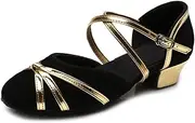 [HIPPOSEUS] Girls' Closed Toe Latin Dance Shoes Low Heel Ballroom Dancing Practice Shoes,Model 119