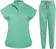 [niaahinn] Scrubs Set for Women Nurse Uniform Jogger Suit Stretch Top & Pants with Multi Pocket for Nurse Esthetician Workwear