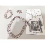 (現貨)多件優惠韓風款 偽紋身 TATTOO CHOKER 項圈百搭裝配飾品 頸鍊/手鏈/戒指 彈性 三件組 簍空編織