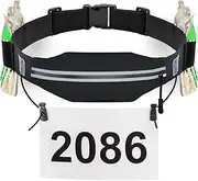 Slim Running Belt Race Number Belt Runners Pouch Triathlon Race Belt BIB Holder with 6 Energy Gel Loops for Workout, Jogging, Triathalon, Marathon, Running and Cycling, 01 Black, onesize, Sport