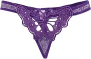 [WEJUN] Women's Thong Panties - 2Pcs Fashion Women Lace Thongs Sexy Hollow Out Butterfly Embroidery G-String Panties Lingerie Lady Comfy Underwear,Purple