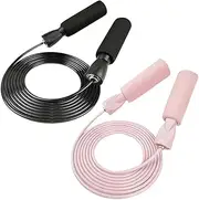 Reelau 2 Pack Skipping Rope, Durable Steel-cored Speed Rope with Premium Bearing Inside, Length Adjustable Jump Rope Exercises with Comfortable Foam Handle for Fitness Workouts Fat Burning, Black/Pink
