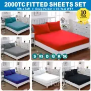 Hotel 2200TC Deep Fitted Sheet & Pillowcase Set King Single/D/Queen/King Bed
