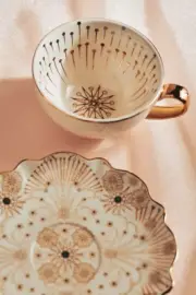 Anthropologie Catherine Martin Starry Night Teacup Saucer Celestial Art Deco NEW