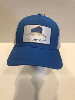 Magellan Outdoors Hat Mens Live To Explore Sailfish Storm Trucker Blue/White