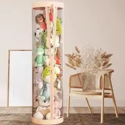 Stuffed Animal Storage Tube With Wheels,59" X 10" Stuffed Animal Organizer Stand-up PET transparent bucket with double-ended zipper for Kids Toy Organizer,Large Toy Storage Box with Lid(pink)