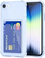 Svanove for iPhone SE Wallet Case 2nd 3rd Generation iPhone 7/8 Case with Card Holder, Cute Girly Clear Credit Card Slot, Thin Slim Silicone Transparent Hard Shell Camera Cover for Women, Light Blue