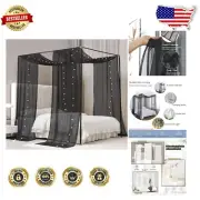 Whimsical Princess Bed Canopy Curtains with Round LED Lights - Black Polyester
