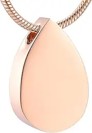 KETIME Engravable Cremation Jewelry/Gold/Rose Gold/Black Stainless Steel Teardrop Memorial Urn Necklace for Ashes