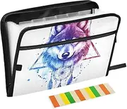 Quteprint 13 Pockets Expanding File Folder with Zipper Closure, Animal Wolf Boho Dreamcatcher Accordion File Folder with Sticky Labels, Letter Size A4 Papers Expandable File Document Organizer