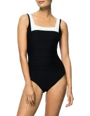 [Jantzen] Square Neck One Piece Swimsuit in Black