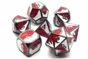 Old School 7 Piece DnD RPG Metal Dice Set: Dragon Forged - Red & White w/ Black