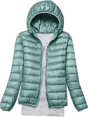 [Generic] Lightweight Puffer Jacket Women Plus Size Padded Down Coats Zip Up Warm Winter Jacket Outerwear with Hooded (Color : Green, Size : 3X-Large)