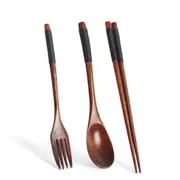 2 Set Korean Wooden Tableware Fork Spoon Chopstickssolid Wood Long Handle Spoon Chopsticks Portable Tableware Wholesale New