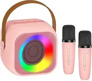 Mini Karaoke Machine for Kids Girls and Boys, Toys Birthday Gifts for Ages 4 5 6 7 8 Year Old, Protable Bluetooth Speaker with 2 Wireless Microphone