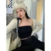 Plain Crop Tube Top / Plain Shrug 1119 - Shrug - Almond - M