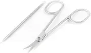 Ruilogod Lady Woman Curved Metal Silver Tone Cuticle Scissor Makeup Tool w pin
