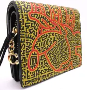 NWT Coach Disney Mickey Maze Keith Haring Leather Snap Wallet Yellow Red C7446