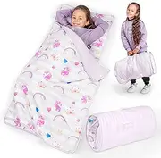 Nap mat - Toddler Nap Mat with Pillow & Fleece Blanket- 21" x 50" -Lightweight Toddler Sleeping Bag for Preschool, Daycare, Travel, Camping Ages 2-7 Years