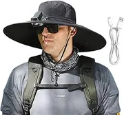 [Generic] Solar Powered Fan Hat - Beach Fisherman Wide Brim Cap,USB Charging UV Blocking Fan Hat for Hiking Camping Fishing Picnic Beach Poolside Walking