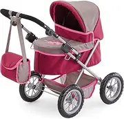Bayer Design 13078AA Dolls Pram Trendy, Foldable, Height-Adjustable Handle, with Shoulder Bag, Pink and Brown